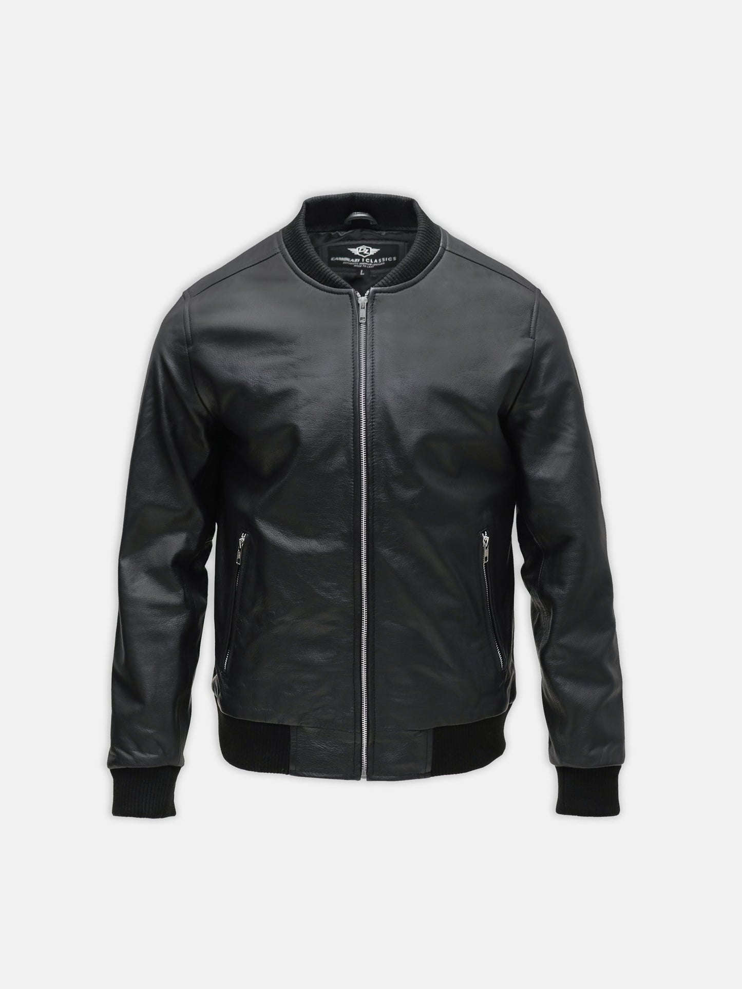 Victory Black Leather Bomber Jacket - Mens