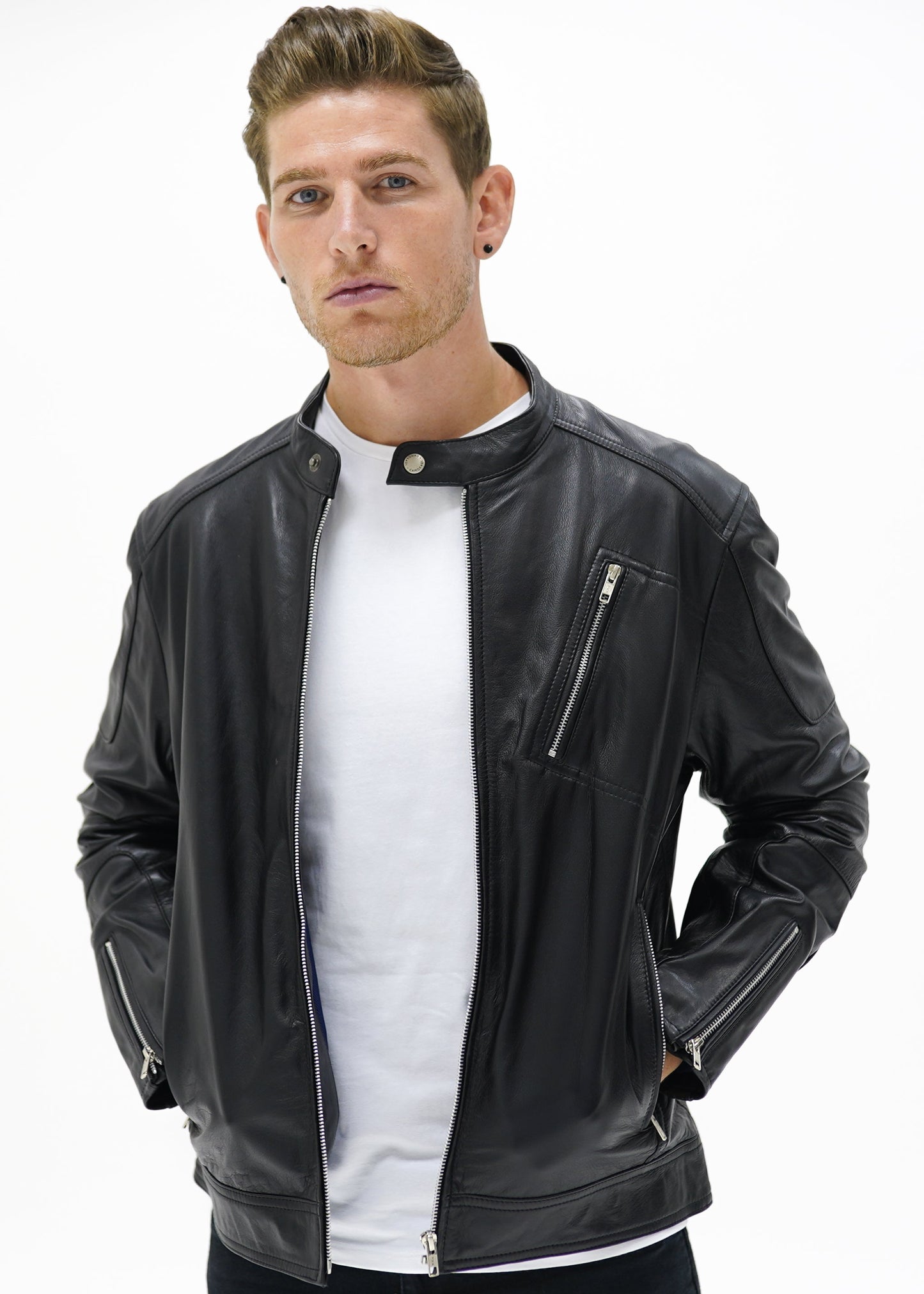 Valiant Black Leather Racer Jacket