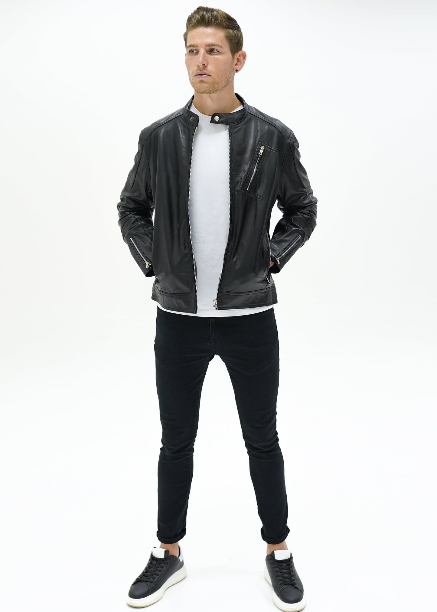 Valiant Black Leather Racer Jacket