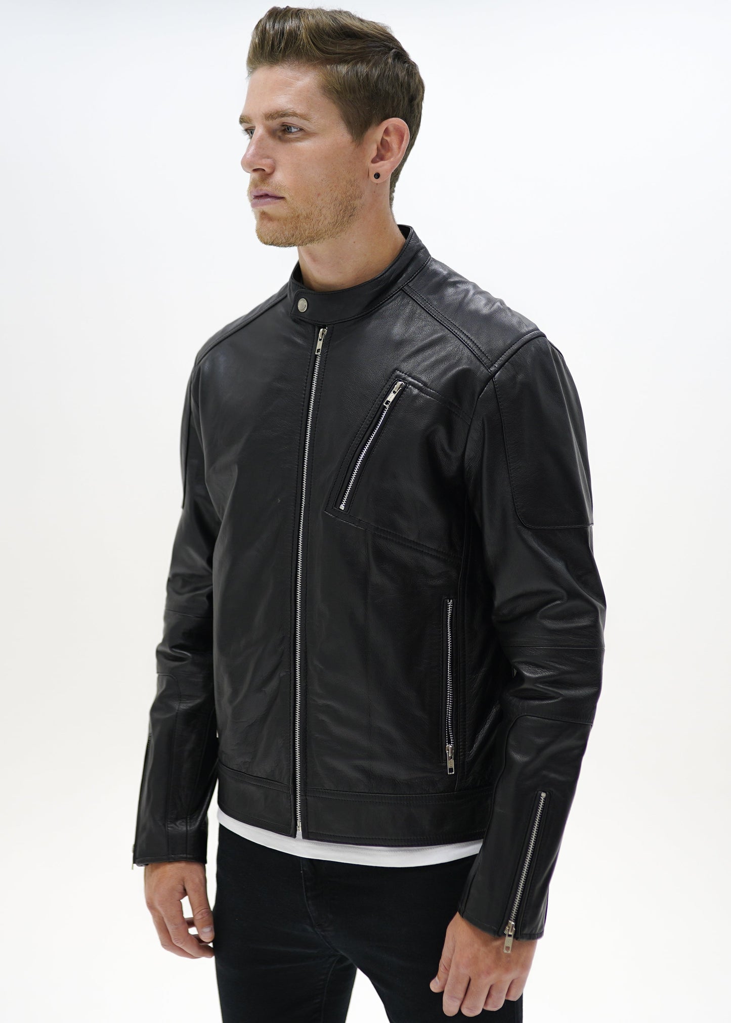 Valiant Black Leather Racer Jacket