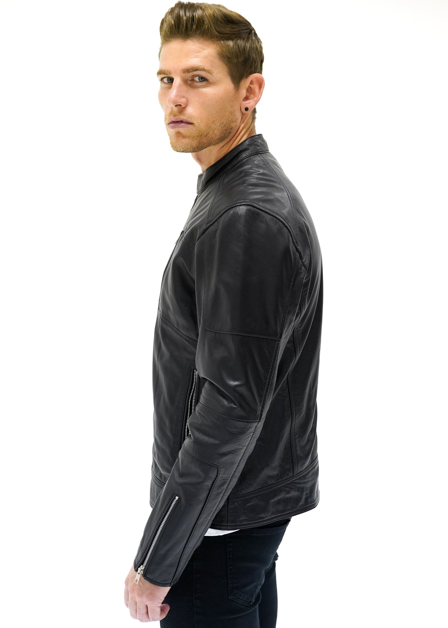 Valiant Black Leather Racer Jacket