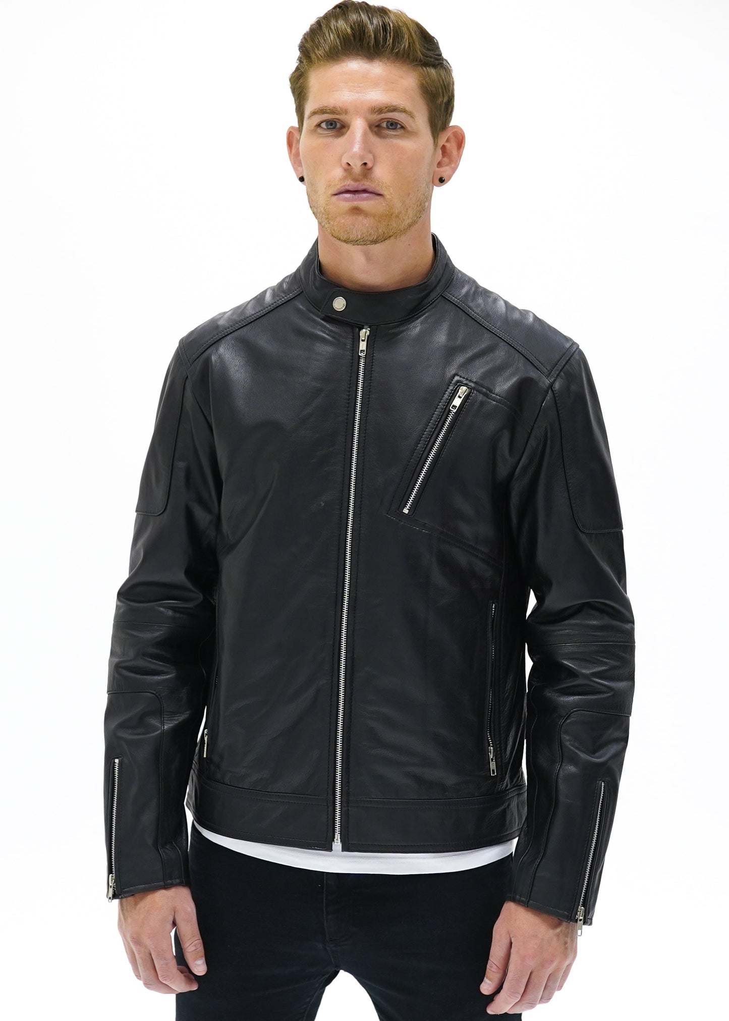 Valiant Black Leather Racer Jacket