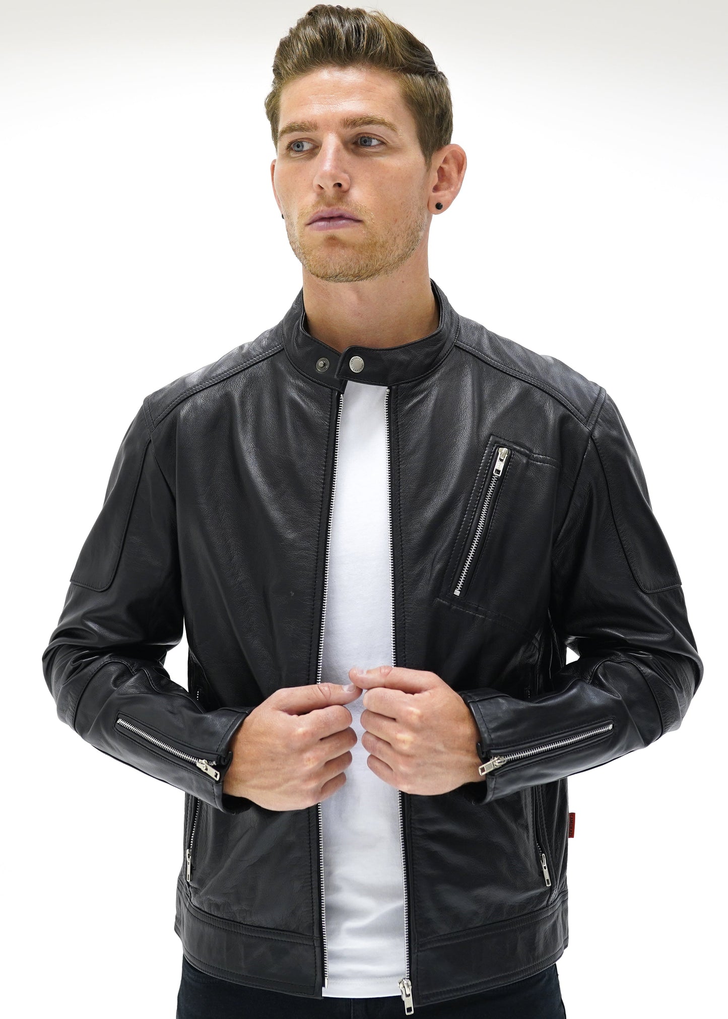 Valiant Black Leather Racer Jacket