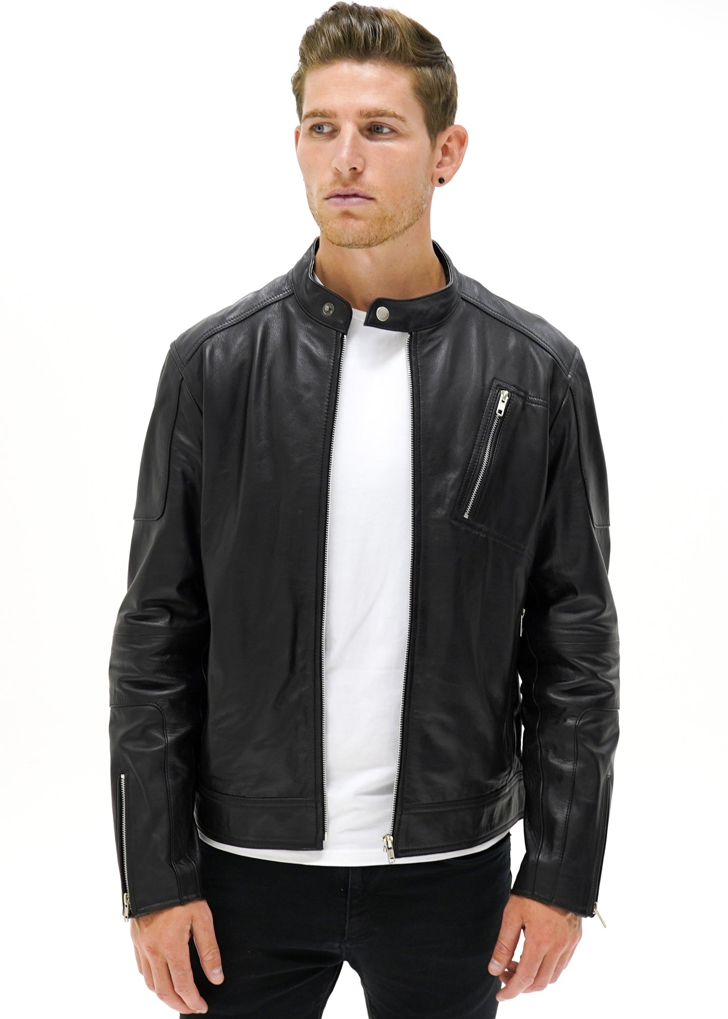 Valiant Black Leather Racer Jacket