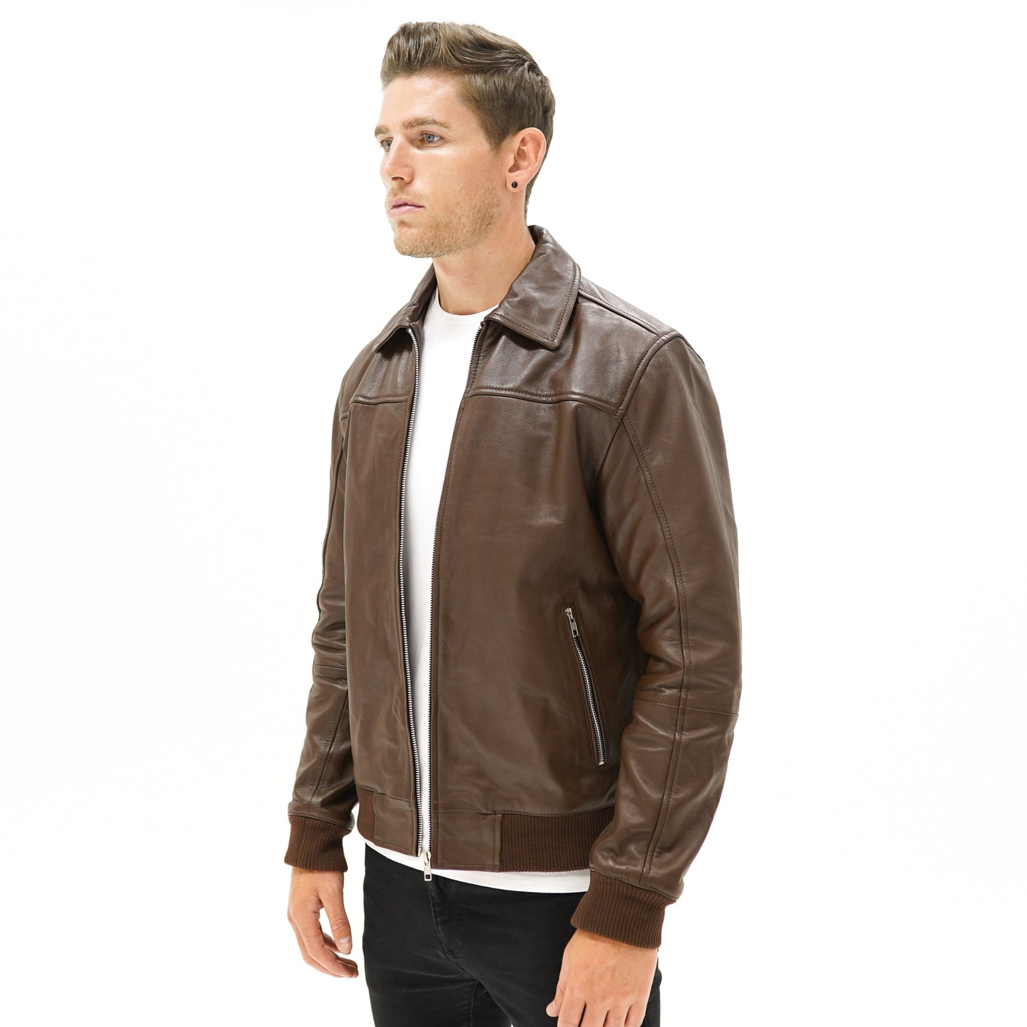 Viceroy - Brown Leather Collar Bomber Jacket