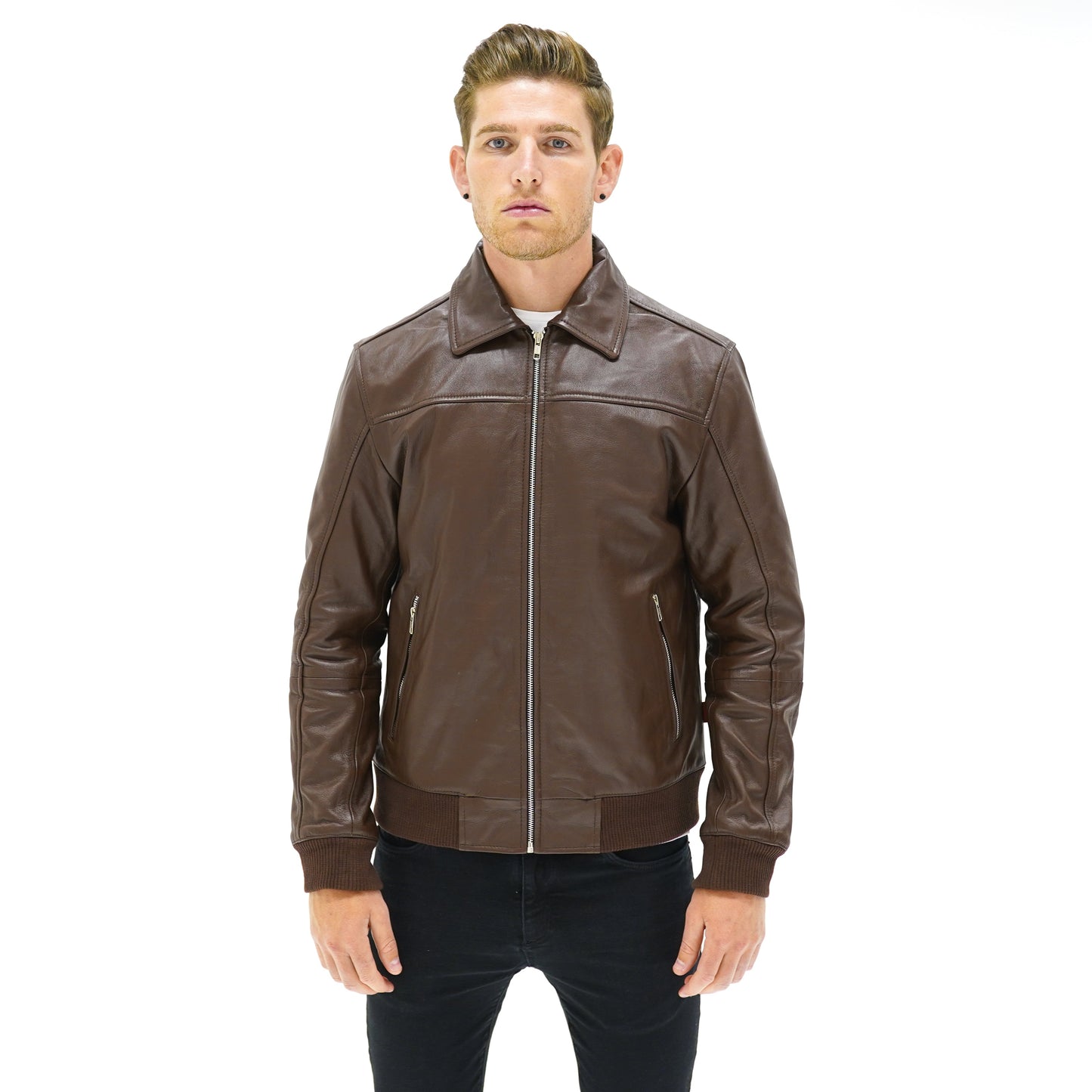 Viceroy - Brown Leather Collar Bomber Jacket