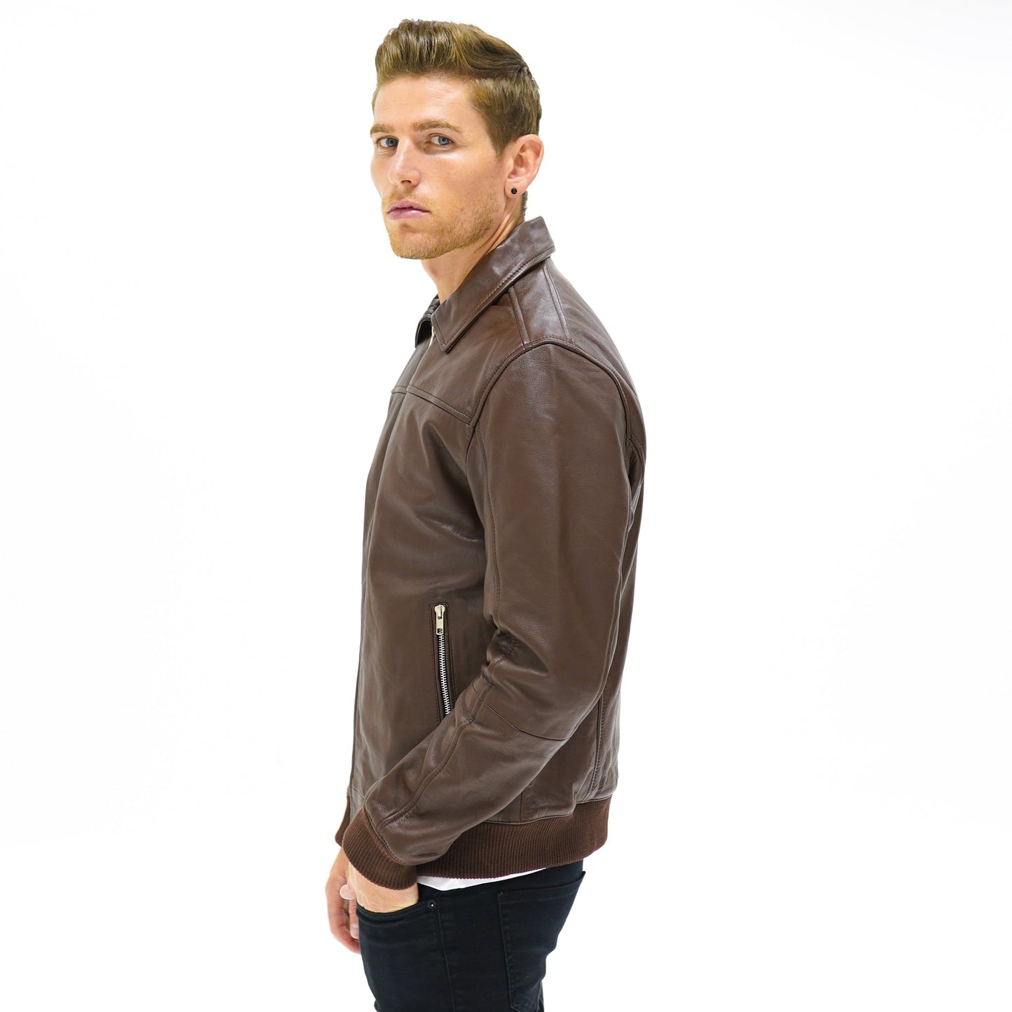 Viceroy - Brown Leather Collar Bomber Jacket