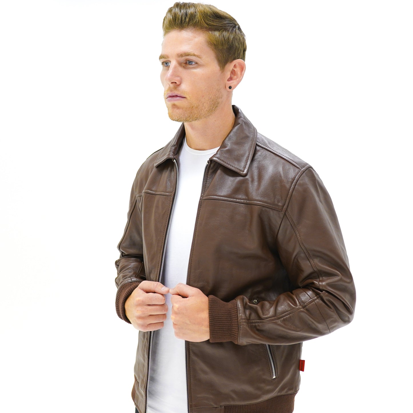 Viceroy - Brown Leather Collar Bomber Jacket