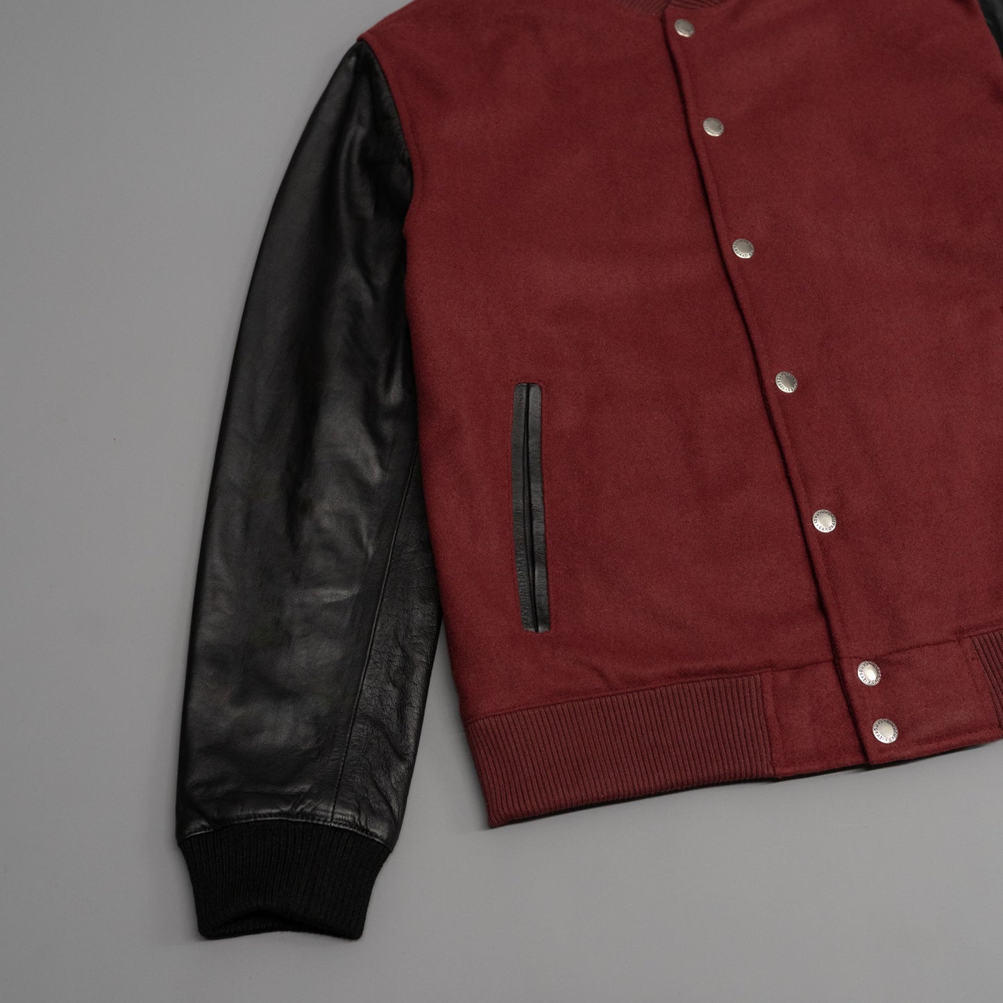 Leather Varsity Bomber Jacket - Maroon