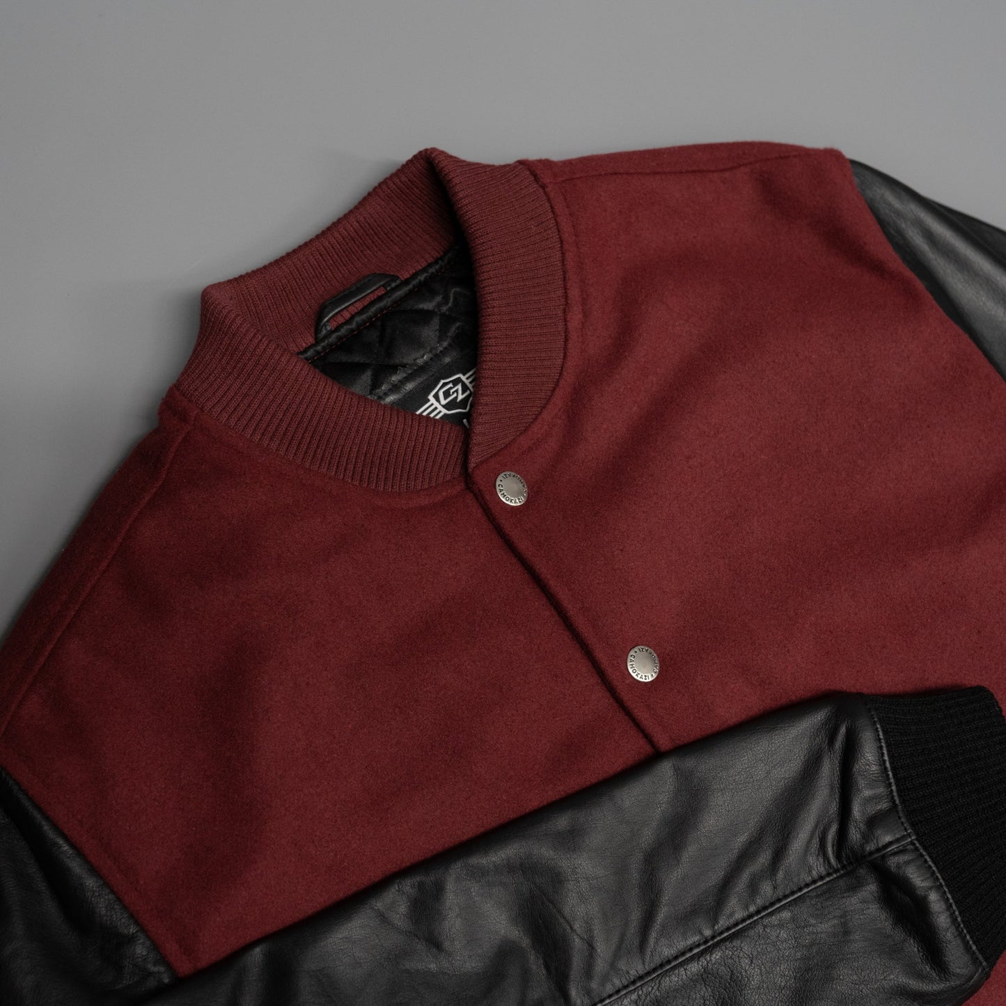 Leather Varsity Bomber Jacket - Maroon