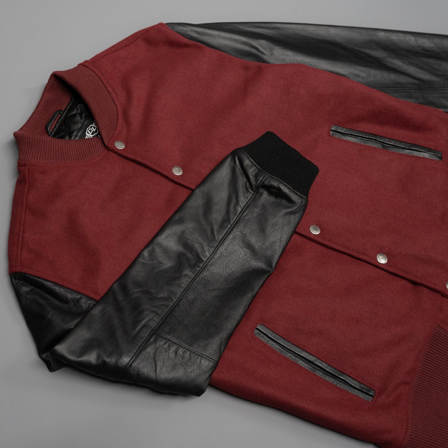 Leather Varsity Bomber Jacket - Maroon