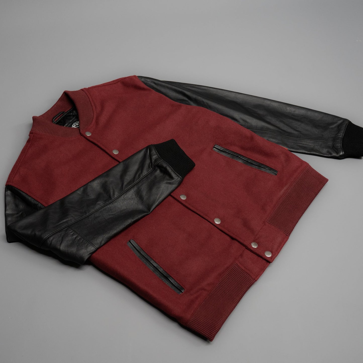 Leather Varsity Bomber Jacket - Maroon