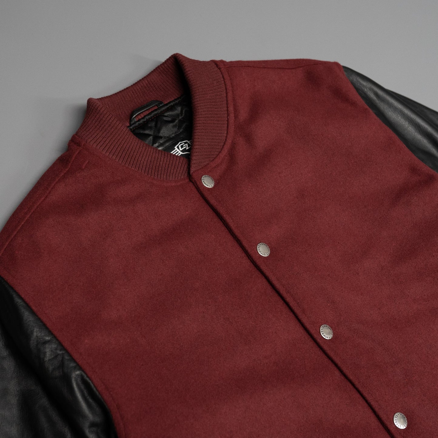 Leather Varsity Bomber Jacket - Maroon