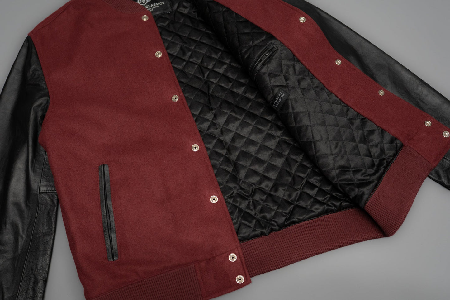 Leather Varsity Bomber Jacket - Maroon