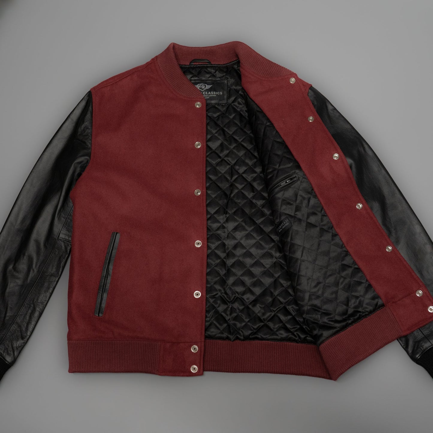 Leather Varsity Bomber Jacket - Maroon