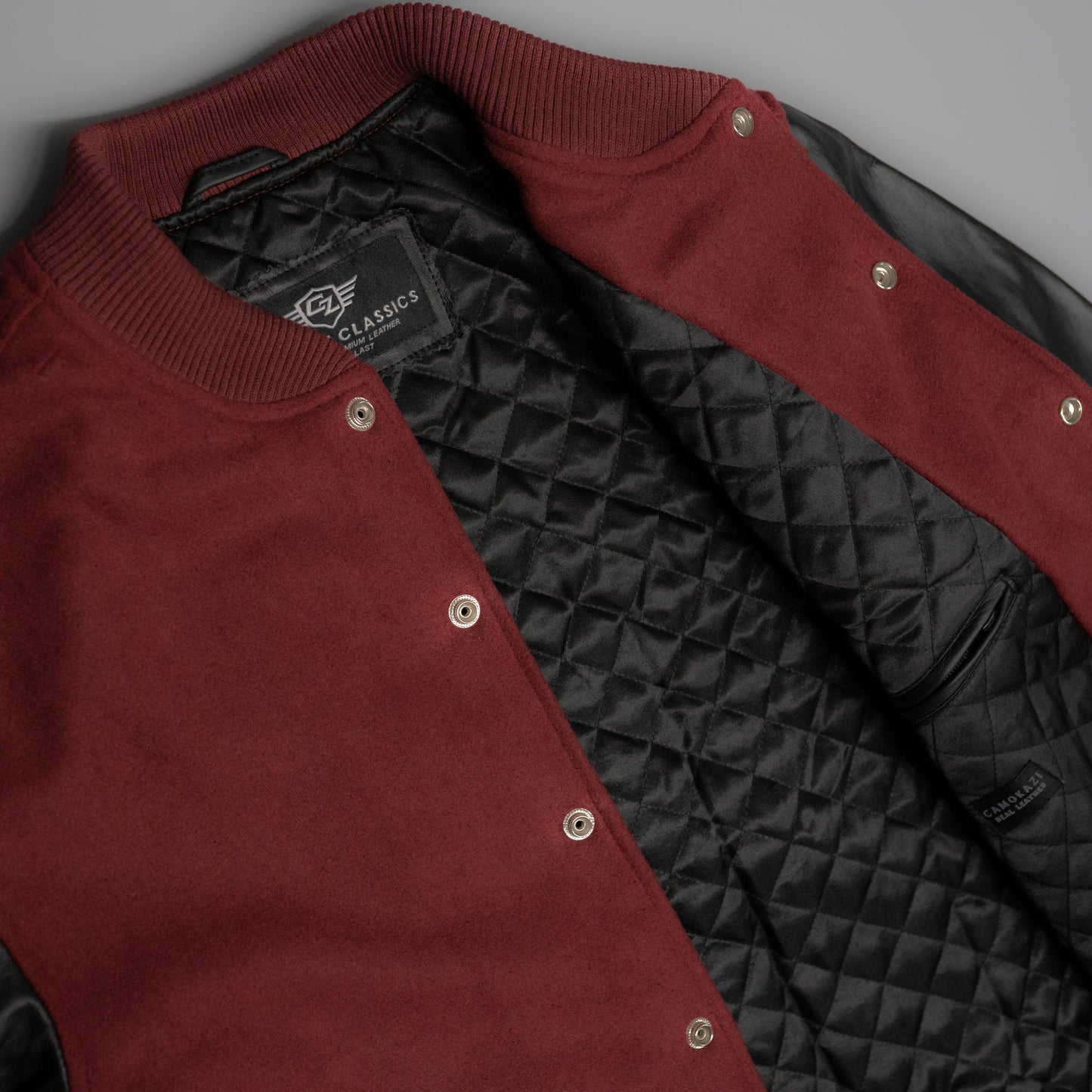 Leather Varsity Bomber Jacket - Maroon