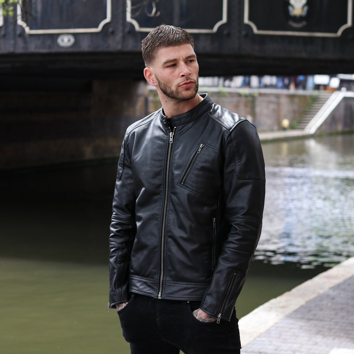 Valiant Black Leather Racer Jacket