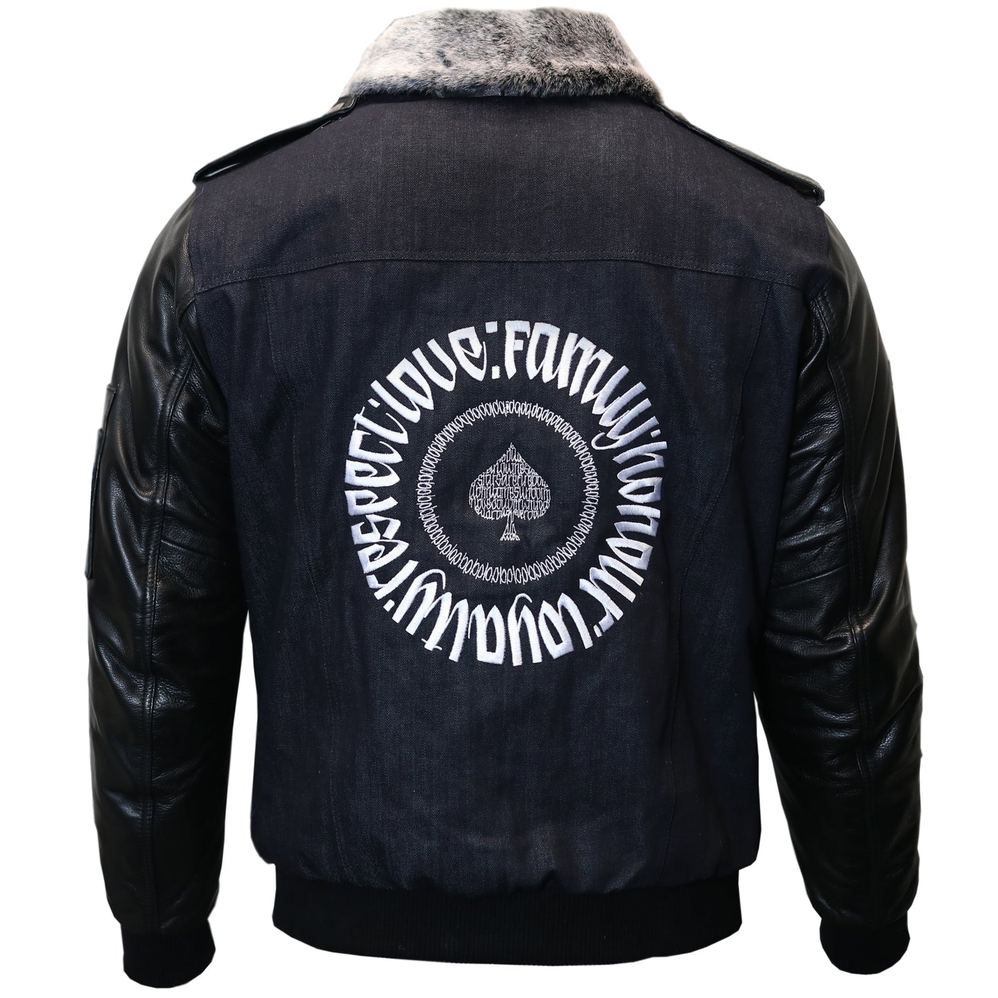 Vulcan X D.Calligraphy Navy Leather Flight Jacket