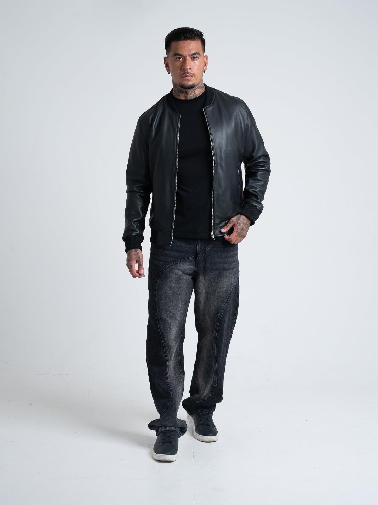 Victory Black Leather Bomber Jacket - Mens