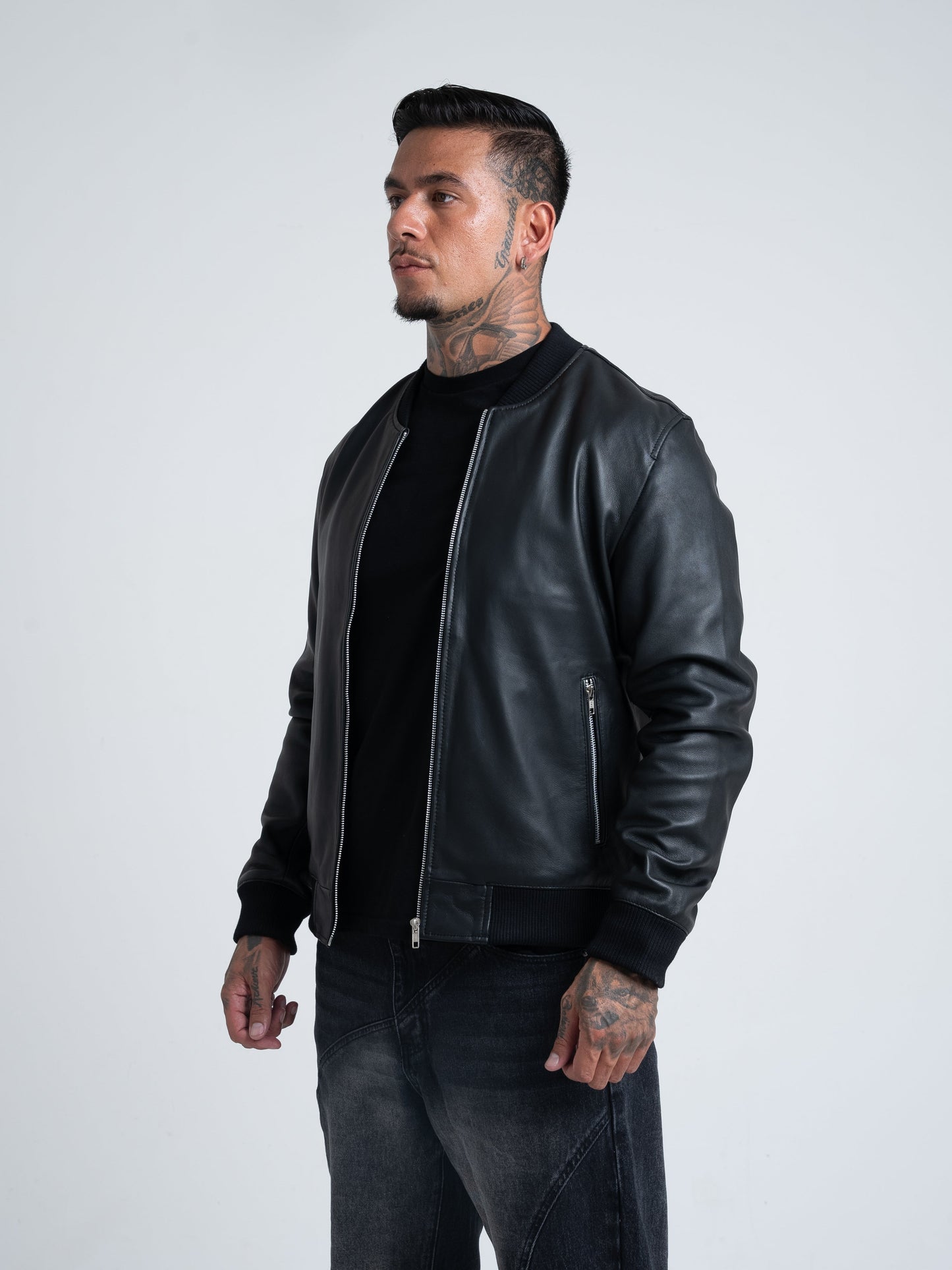 Victory Black Leather Bomber Jacket - Mens