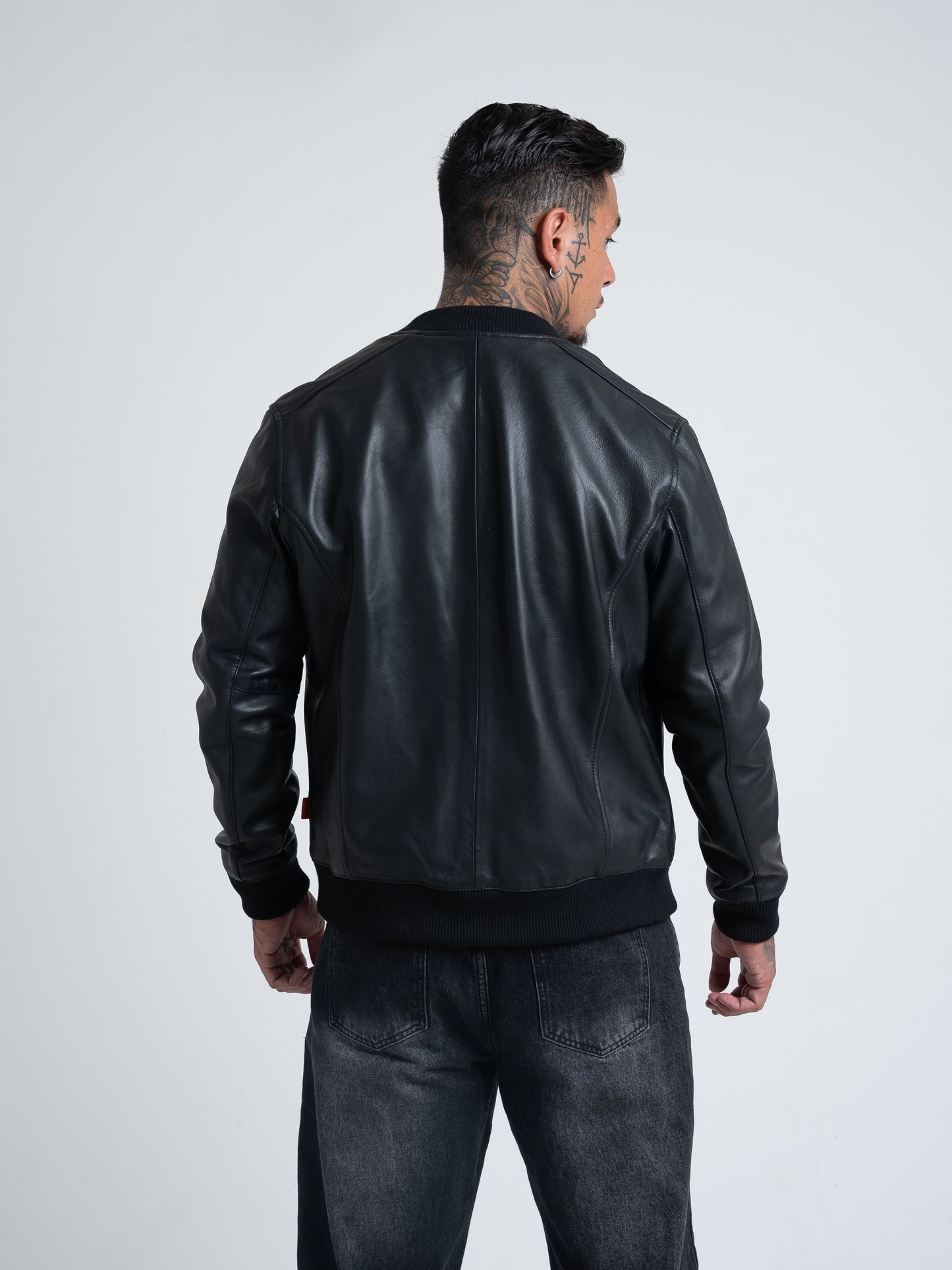 Victory Black Leather Bomber Jacket - Mens