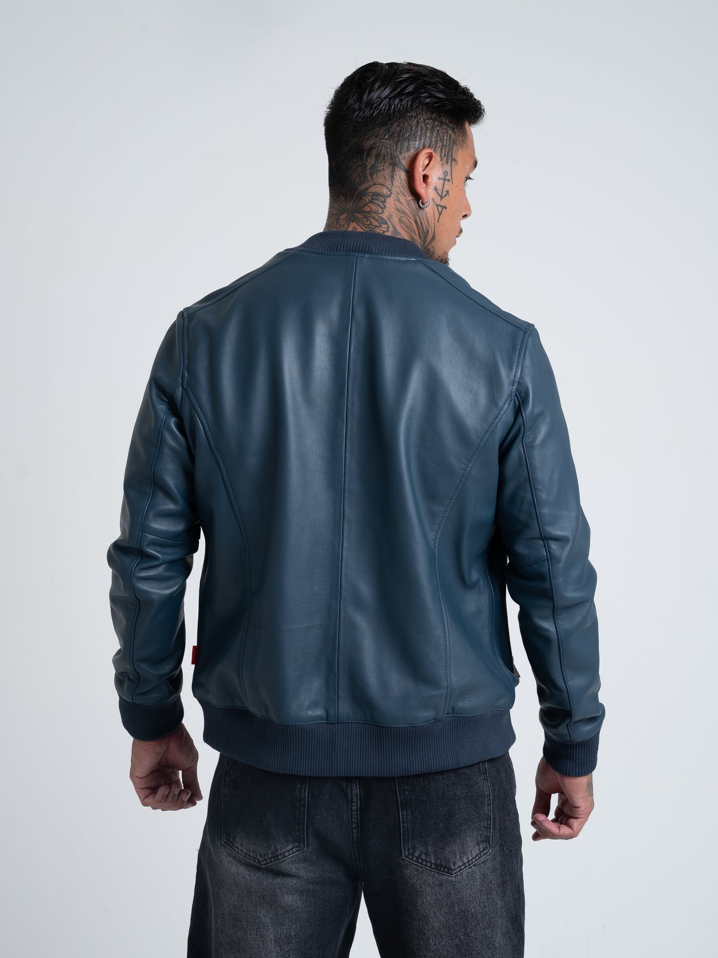 Victory Leather Bomber Jacket - Midnight Blue