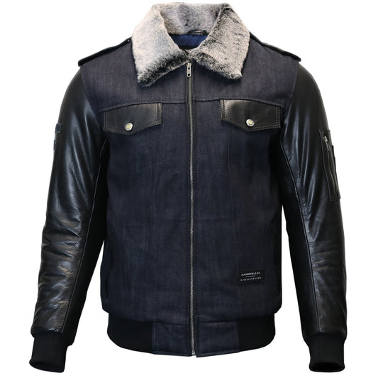 Vulcan X D.Calligraphy Navy Leather Flight Jacket