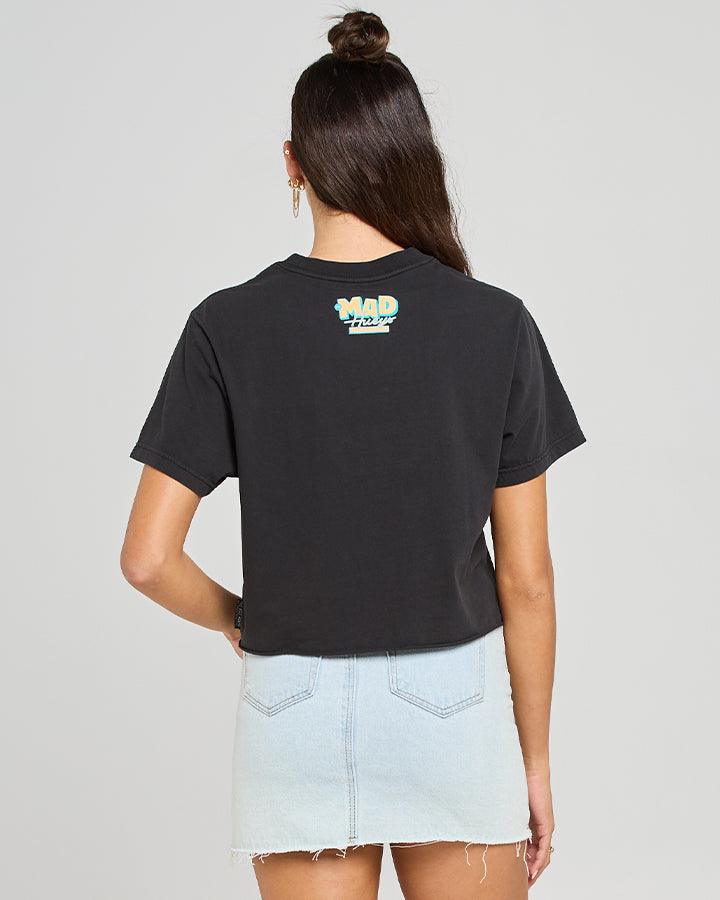 THROWBACK HUEYS | WOMENS CROPPED TEE - WASHED BLACK