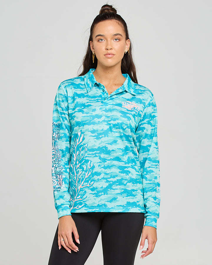 SEA FLOOR HUEYS | WOMENS FISHING JERSEY - AQUA