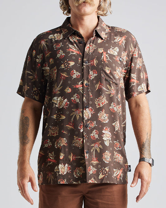 HUEYS TATTOO | WOVEN SHIRT - VINTAGE BLACK