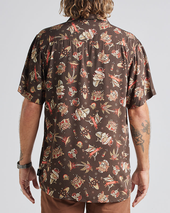 HUEYS TATTOO | WOVEN SHIRT - VINTAGE BLACK