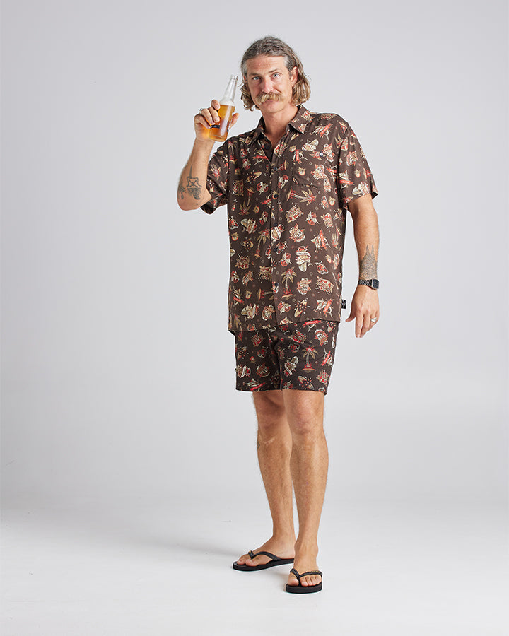 HUEYS TATTOO | WOVEN SHIRT - VINTAGE BLACK