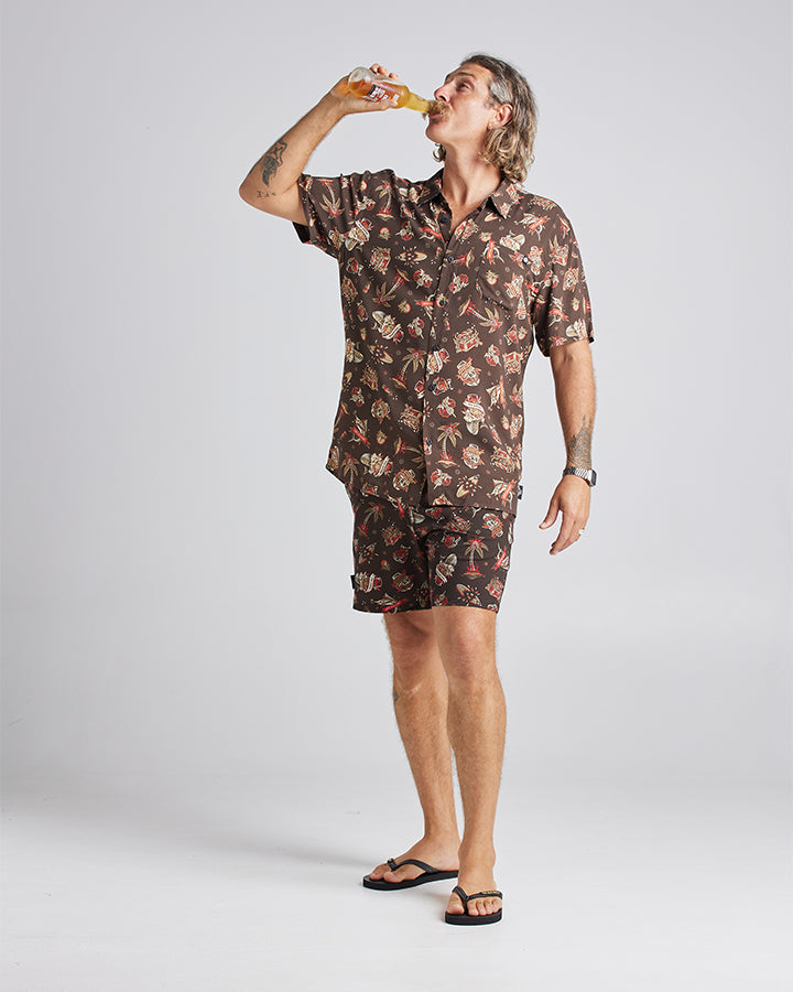 HUEYS TATTOO | WOVEN SHIRT - VINTAGE BLACK