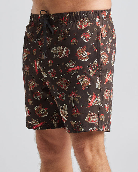 HUEYS TATTOO | VOLLEY SHORT 18" - VINTAGE BLACK