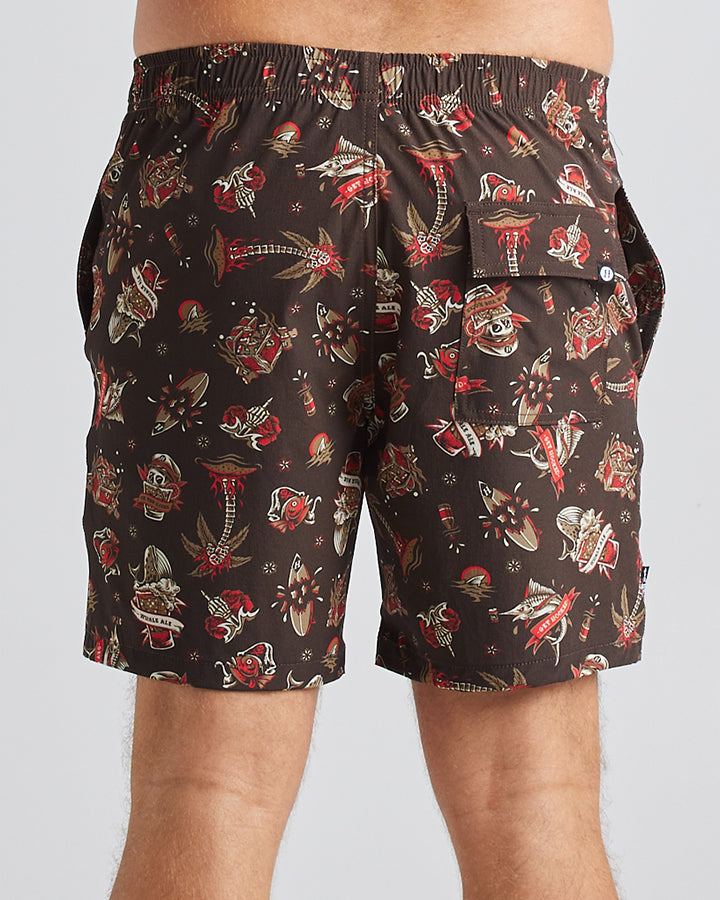 HUEYS TATTOO | VOLLEY SHORT 18" - VINTAGE BLACK