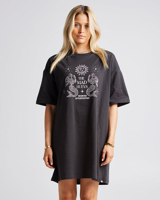 MERMAID INTERVENTION | WOMENS TEE DRESS - VINTAGE BLACK