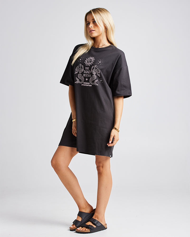 MERMAID INTERVENTION | WOMENS TEE DRESS - VINTAGE BLACK