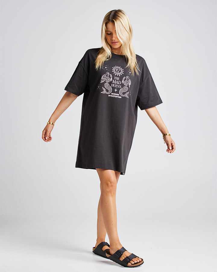 MERMAID INTERVENTION | WOMENS TEE DRESS - VINTAGE BLACK