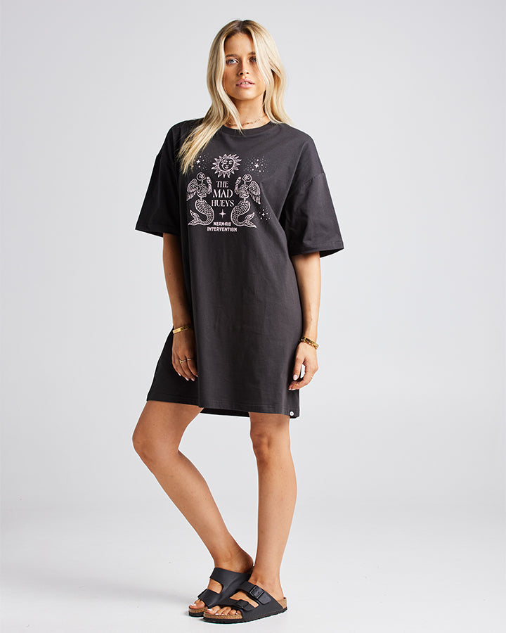 MERMAID INTERVENTION | WOMENS TEE DRESS - VINTAGE BLACK