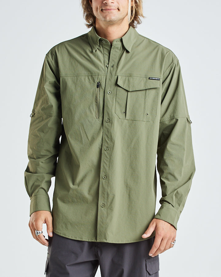 BORN TO FISH | UPF 50+ FISHING SHIRT - DUSTY GREEN