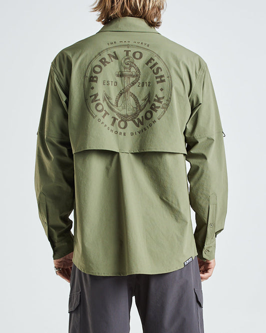 BORN TO FISH | UPF 50+ FISHING SHIRT - DUSTY GREEN