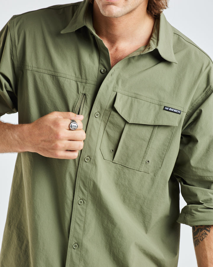 BORN TO FISH | UPF 50+ FISHING SHIRT - DUSTY GREEN