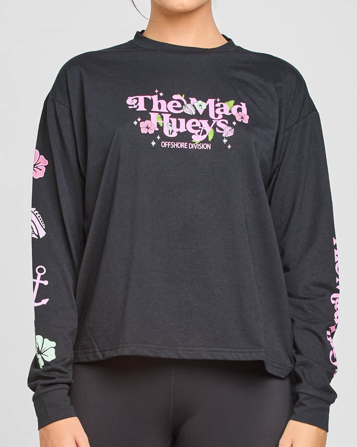 FLORAL HUEYS  | UPF 30+ WOMENS LS TEE - BLACK