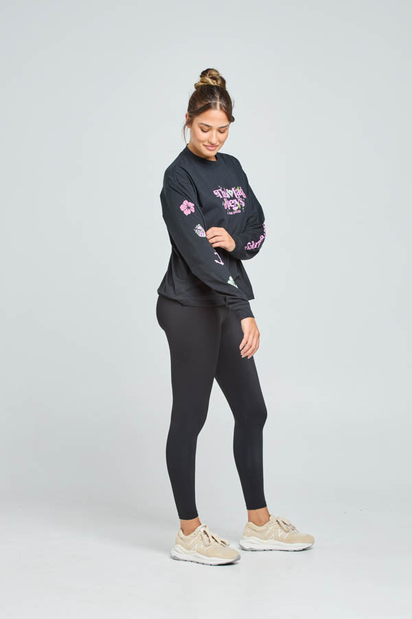 FLORAL HUEYS  | UPF 30+ WOMENS LS TEE - BLACK