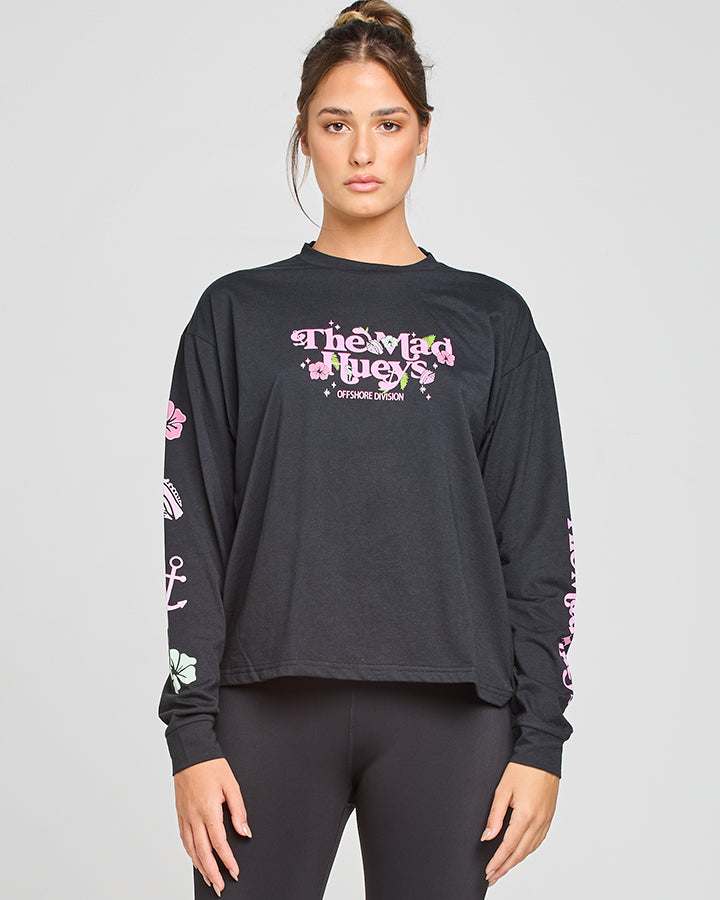 FLORAL HUEYS  | UPF 30+ WOMENS LS TEE - BLACK