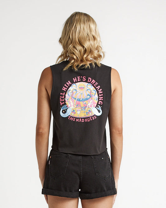 HE's DREAMING | WOMENS CROP MUSCLE - VINTAGE BLACK