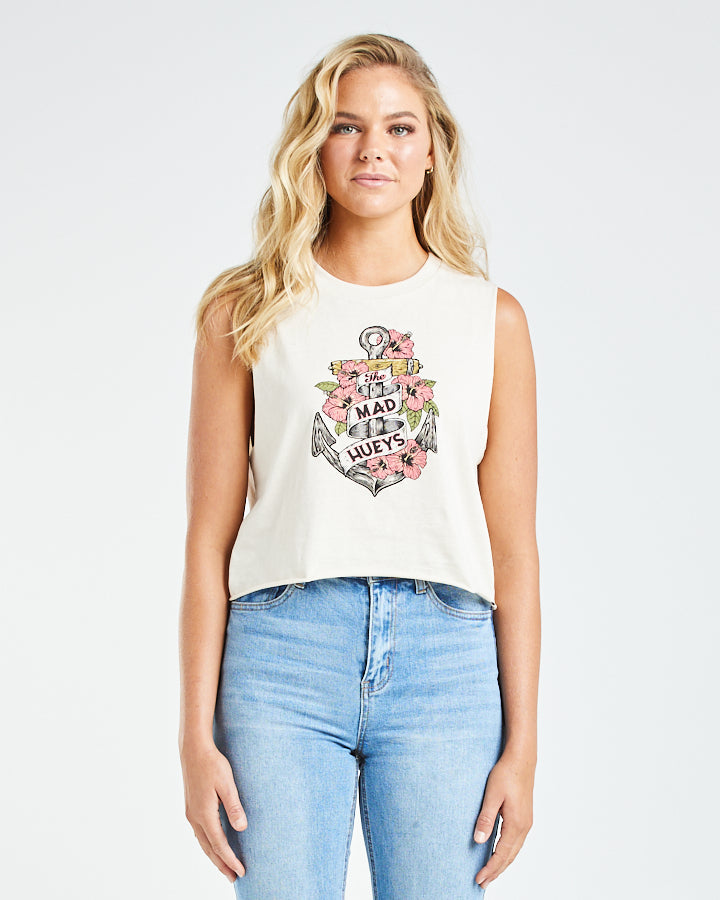 HIBISCUS ANCHOR | WOMENS CROP MUSCLE - STONE