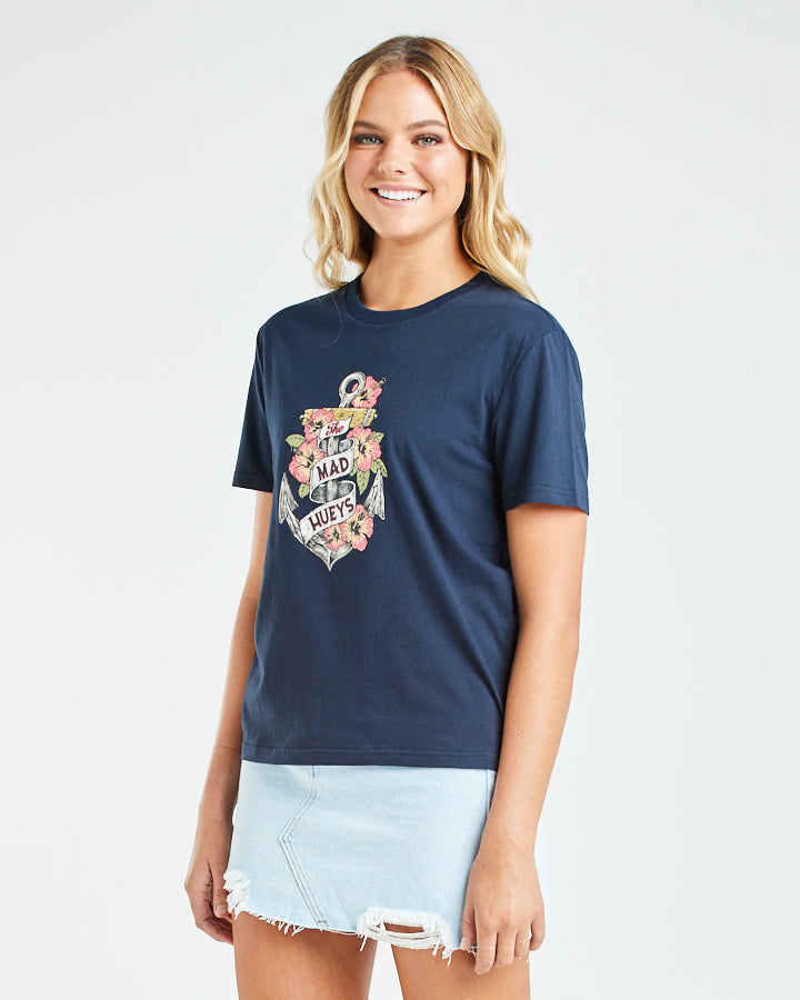 HIBISCUS ANCHOR | WOMENS SS TEE - NAVY