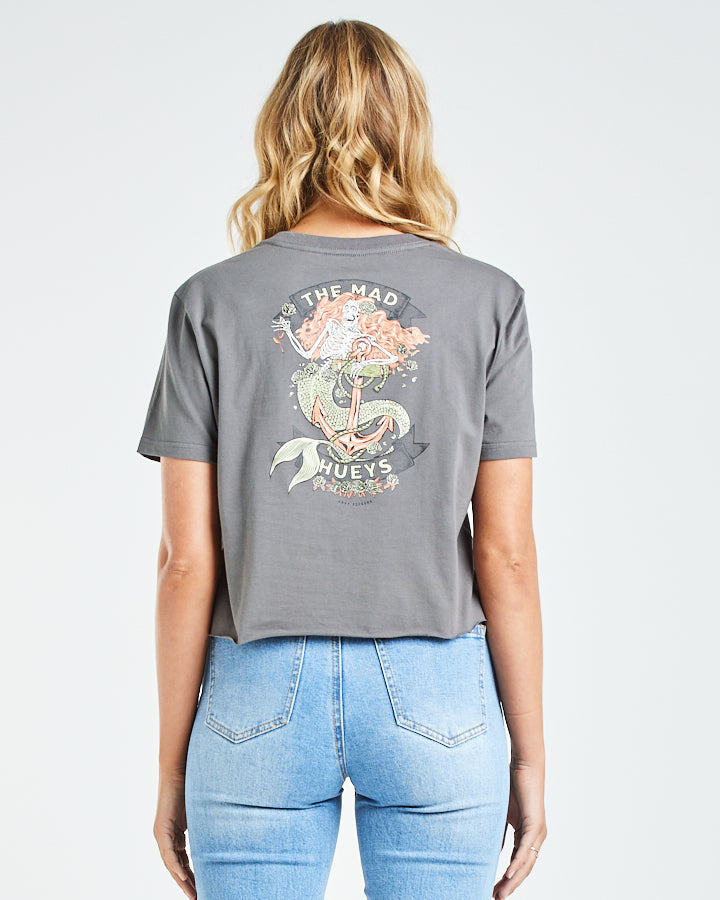 MAD MERMAID | WOMENS CROP TEE - CHARCOAL