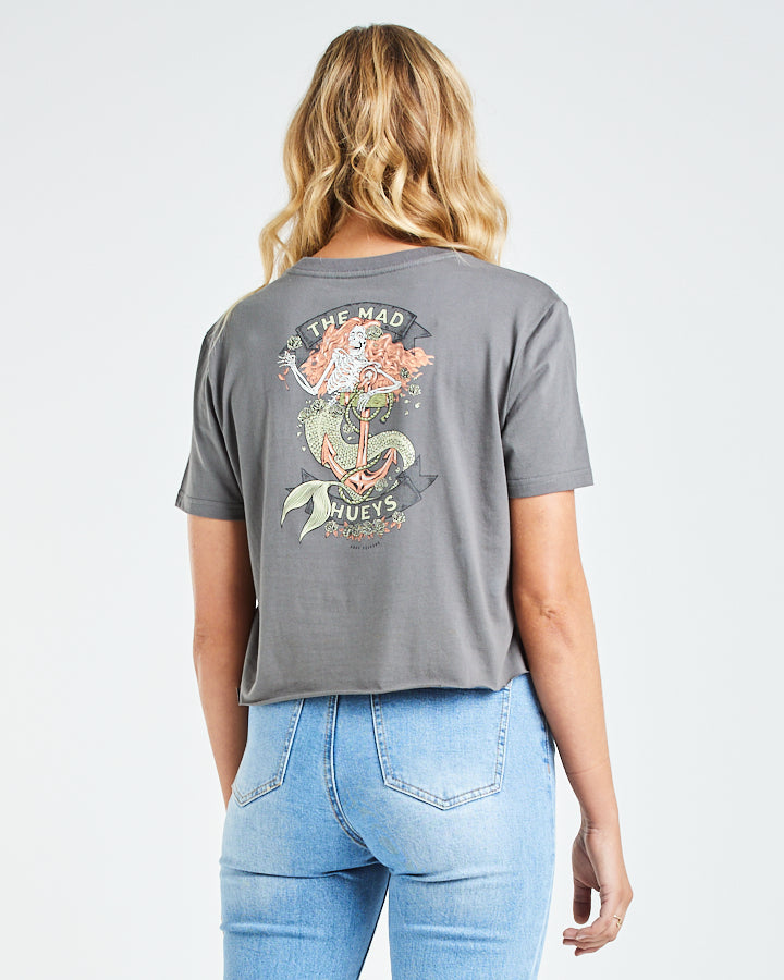 MAD MERMAID | WOMENS CROP TEE - CHARCOAL